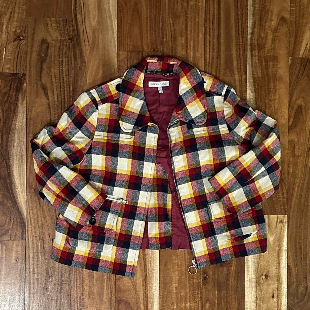 See By Chloe Cropped Plaid Jacket